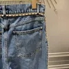 Женские джинсы 2024, весна/лето, с цепочной строчкой и промытыми в воде джинсовыми брюками с высокой талией и прямыми штанинами