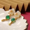 Dangle Earrings Women's Natural Hetian White Jade Chinese Retro Light Charm Brand