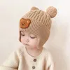 Basker vinter baby beanie cap tecknad björn öronskydd stickad hatt för småbarn pojkar flickor söta koreanska varma barn virkade hattar