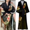 Women's Sleepwear Print Flower Long Kimono Bathrobe Gown Oversize Female Robe Nightdress Sexy Loose Nightgown Lounge Wear Spring Summer Home