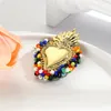 Charms 1pc Religious Pendants Multicolor Ex Voto Heart Beaded Gold Color DIY Necklace Bracelet Women Jewelry Findings 5.5cmx4cm