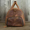 Duffel Bags Vintage Crazy Horse Deri Seyahat Ayakkabı Cep 50 Cm Büyük Kapasite Gerçek Hafta Sonu Bagaj Çantası Büyük Messenger