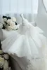 Robes à paillettes blanches pour filles, vêtements de 1er anniversaire pour bébé, manches longues, en maille, pour baptême, robe de bal de princesse