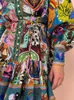カジュアルドレス印刷されたミニドレス女性シングル胸長いランタンスリーブハイウエストエレガントな女性ファッション秋スタンドフリル裾