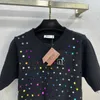 Kvinnors stickor tees designer tidigt vår ny miu nanyou gaoding leisure harajuku stil paljett tung industri nagel pärla pullover stickad kort ärm topp yacy