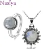 Collier Natura Moonstone 925 Bijoux en argent sterling ensemble pour les femmes bijoux vintage de fiançailles de mariage anneau de fiançailles