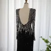 Glitter Evening Dresses V Neck Sequins Beaded Prom Gowns Backless Custom Made Long Sleeve Side Split Formal Party Dresses Plus Size