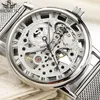 Sewor Mechanical Watch Silver Fashion Stainless Steel Mesh Strap Men Skeleton Watches Top Brand Luxury Male Wristwatch J190706229e