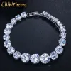 Bracelets CWWZircons luxe CZ bijoux de mariée couleur argent forme ronde gros zircon cubique Bracelets Bracelets pour femmes CB150