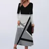 Casual Jurken Dames Lentejurk Colorblock Patchwork Pailletten V-hals Midi Voor Herfst A-lijn Zacht Ademend Dameskleding