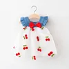 Girl Dresses Trendy Design Summer 2024 Baby Strawberry Bow Denim Yarn Skirt Kids Clothes Korean Style Princess Dress