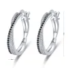 Earrings Black Awn Classic Silver Color Round Black Trendy Spinel Engagement Hoop Earrings for Women Jewelry Bijoux I209