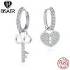 Earrings BISAER Hot Sale 925 Sterling Silver Love Heart Lock & Crystal Key Shape Stud Earrings Stud Women Wedding Jewelry Brincos ECE577