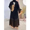 Ubranie etniczne Eid Mubarak Open Abaya for Women Black Kimono Cardigan Dubai Turkey Kaftan Sukienka muzułmańska szat Jalabiya Longue Femme Musulmane
