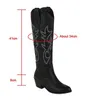 Stövlar Gogd Kvinnors broderade Western Knee High Boots Cowboy Cowgirl Boots Chunky Heel Platform Boots Women Western Shoes Plus Size42L2401