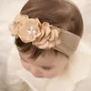 Haarschmuck Diamant Perle Blume Stirnband Baby Mädchen Chiffon Nylon Turban Weiche Turbantes Para Bebes Kinder Stirnbänder Für