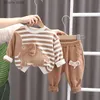 Giyim Setleri İlkbahar ve Sonbahar Bebek Karikatür Fil Set Çocuk Çizgisi Uzun Kollu Kazak Pantolon İki Parça Basit Sıradan Spor Giyim