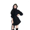 Casual Dresses Yuzacdwx Elegant Autumn Winter Dress Kvinnlig mini Enkelt breast Office Lady Slim Black Woolen Tweed Vestidos