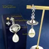 Orecchini a lobo Western Empress Dowager Argento Gocce d'acqua Lungo scintillante Diamante Orecchini a bottone in cristallo Clip Due stili di usura Moda per le donne Gioielli Regalo 2024