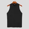 Men's Tank Tops 2024 Men Solid Color Turtleneck Sleeveless Knitted Casual Vests Summer Streetwear Fashion Clothing INCERUN S-5XL