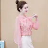 Women's Blouses Spring Autumn Bowknot Chiffon Blouse Elegant Sequin Shirt Long Sleeve Tassal Patchwork Gauze Women Top