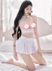 Robes de travail Sexy Jupes plissées Haute Élastique Transparent Mini Réversible Crop Tops Creux Poitrine Sans Manches Exotique Femme Vêtements