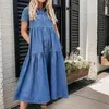 Casual Dresses Shift Dress for Women Maxi Denim Ladies Lending Solid Summer Outerwear Pockets Short Junior