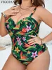 Damenbadebekleidung VigoJany 2024 Print Strapped Plus Size Frauen Push Up Rückenfreier Badeanzug Sommer Strand Großer Badeanzug