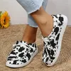 Dress Shoes Cow Print Low Top Flat Sneakers Lace Up Round Toe Running Sports Women's Footwear