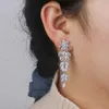 Stud ZAKOL luxe magnifique Marquise Cluster boucles d'oreilles pour femmes forme de fleur cubique zircone longue boucle d'oreille mariée bijoux de mariage YQ240129