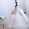 Abiti da ragazza Neonate Natale Nato Battesimo Principessa Costume da festa Champagne Pizzo Manica lunga 1 anno Compleanno Abito da sposa