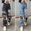 Jeans da donna Pantaloni da donna Gamba larga Vita alta Abbigliamento quotidiano Pantaloni in denim Senza elasticità Strappati Abiti estivi Abiti da lavoro