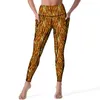 Active Pants Tiger Print Design Leggings Pockets Gold Stripes Custom Yoga High midja träna Lagging Söt stretchig sport
