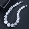 Bracelets CWWZircons luxe CZ bijoux de mariée couleur argent forme ronde gros zircon cubique Bracelets Bracelets pour femmes CB150