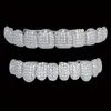 2 unidades / conjunto de dentes de zircônia cúbica de cobre Grillz para homens, aparelho de dentes de vampiro brilhante de hip hop