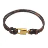 Gioielli di design Braccialetti in pelle marrone oro per donna Bracciale con ciondolo cinturino largo con motivo floreale Logo timbro stampato Fashi312O