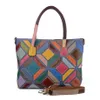100% äkta läderkvinnor Messenger väskor Färgglada lapptäcke Kvinnlig Tote axelväska Rainbow Crossbody Bag XY14350H
