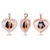 Colares Novo coração em forma de foto personalizada rotação dupla face medalhão pingente colar com 4mm corrente de tênis zircon hip hop jóias