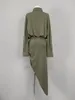 Robes décontractées asymétrique plissée décorée chemise robe tempérament élégant sexy paquet hanche femmes 2024 automne et hiver