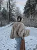 Luksusowy różowy puszysty futra płaszcz Kobiety luźne długie rękaw gęstość ciepła kurtka moda elegancka zimowa dama odzież 240122