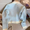 Women Blue Clothing Cardigan Knitting Sweater Long Sleeve Cotton Casual Fashion Coat Female Contrasting Colors NEW Winter Tops