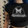 Women's Tanks Camis Summer Sexy Tank Tops Punk Vintage Cyber Letter Graphic Black Vest Gothic Style O-neck Short Sleeve Crop Tops Women Slim Tanks T240129