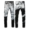 Mens Purple Jeans Designer Mens jeans Fashion Men Black Pants High Street Brand Patch Hole Denim Straight Retro Streetwear Casual Sweatpants Joggers Pant