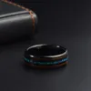 Poya hurtowa modna biżuteria męska 8 mm czarny plated Koa Wood Inlay InLay Blue Opal Tungsten Pierścień na ślub