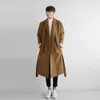 Autumn And Winter New Korean Edition Men's Cotton Woolen Coat Warm Mid Length Windbreaker Casual Belt Coat Men's