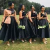 Czarne krótkie sukienki druhny o długości kostki afrykańska sukienka druhna w Nigerii Satynowe sukienki dla arabskich czarnych kobiet gość ślubny nr034