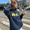 Kvinnors hoodies 2000 -tal retro y2k estetisk grunge gotisk zip upp jackor kappa vindbrytare gula tröjor brasil brev broderi smal