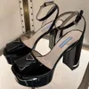 2024 Rhinestone Sandals Womens Dress Shoes High Heeled Women Sandal Luxury Designers Platform Heel Classic Triangle Buckle Embellished Ankle Strap