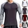 Camiseta masculina cor sólida em torno do pescoço esportes textura tecido manga longa superior adequado para homens cortados grandes e altos