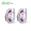 Set santuzza 925 gioielli in argento set per donne scintillanti viola ametyst rosa orecchini cubici zirconia anello set di lusso gioielli di lusso